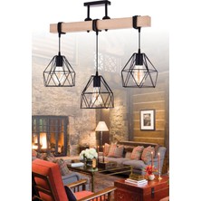 Polat Aydınlatma Zirve Wooden 3 Lü Sarkıt Avize Siyah