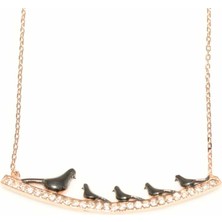 925 Ayar Gümüş 5 Güvercinli Kolye, Pembe