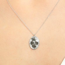 925 Ayar Gümüş Desenli 4 Yaprak Kolye, Beyaz Siyah - Beyaz Taş