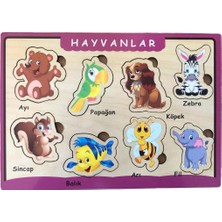 Karanes Toys Ahşap Bultak Puzzle 8 Parça Arka Yüzü Yazı Tahtalı Yapboz Hayvanlar