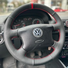 İmza Volkswagen Golf 4 Araca Uyumlu Direksiyon Kılıfı (Noktalı Karbon Yüzüklü )