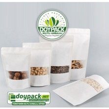 Doypack Beyaz Kraft Pencereli Kilitli Doypack 11X18,5 (100 Gr.) - 100 Adet