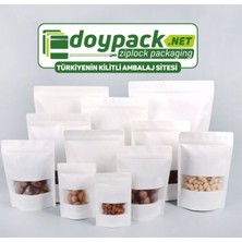 Doypack Beyaz Kraft Pencereli Kilitli Doypack 16X27 (500 Gr.) - 100 Adet