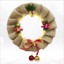 Süsle Bebek ve Parti Yılbaşı 50CM Jüt Kapı Çelengi, LED Işıklı