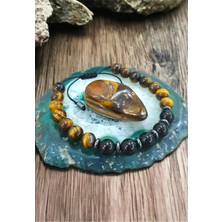 NBS Beautiful Naturel Stones Kaplan Gözü , Obsidyen , Hematit Unisex Doğal Taş 52025USTK777 Bileklik