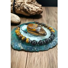 NBS Beautiful Naturel Stones Kaplan Gözü , Obsidyen , Hematit Unisex Doğal Taş 52025USTK777 Bileklik