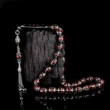 Takı925 Erzurum Oltu Taşı Tesbih Arpa Kesim 925 Ayar Gümüş Püsküllü