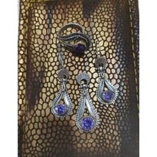 Firuze Gümüş Damla Modeli Yöresel Otantik Küpe Kolye Yüzük Gümüş Set Takım