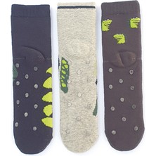 Mem Socks 3'lü Dinazor Kaydırmaz Havlu Çocuk Çorabı