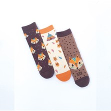 Mem Socks 3'lü Tilki Desenli Kaydırmaz Havlu Çocuk Çorabı