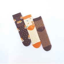 Mem Socks 3'lü Tilki Desenli Kaydırmaz Havlu Çocuk Çorabı