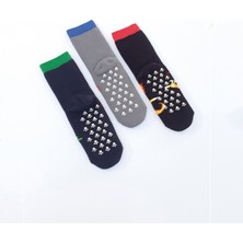 Mem Socks 3'lü Dragon Desenli Kaydırmaz Havlu Çocuk Çorabı