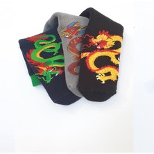 Mem Socks 3'lü Dragon Desenli Kaydırmaz Havlu Çocuk Çorabı