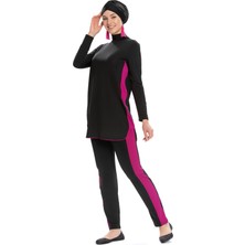 Starinci Mayo Likralı Tam Kapalı Mayo Siyah Sportif Tasarım Pembe Garni