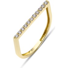 Kairos Jewelry 14 Ayar Altın Minimalist Geometrik Form Taşlı Yüzük
