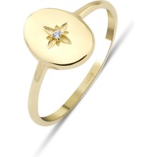 Kairos Jewelry 14 Ayar Altın North Star Diamond Signet Yüzük  KRS124-14GRZ