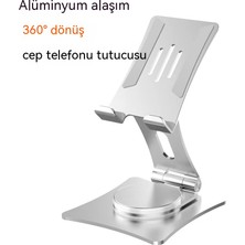 Ruruiyun Alüminyum Alaşımlı 360 Derece Dönen Tablet Standı Pad Masaüstü Cep Telefonu Standı Hepsi Bir Arada Katlanır Canlı Yayın Draması (Yurt Dışından)