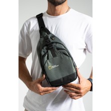 Kasva Deri Unisex Keten Kumaş Su Geçirmez Çanta, Çapraz Askılı Omuz ve Göğüs Çantası, Body Bag, Siyah