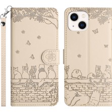 Xstep Case iPhone 15 Plus Pu Deri Cüzdan Telefon Kılıfı, Wall Cats Stand Kapağı Kayışla (Yurt Dışından)