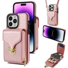 Xstep Case iPhone 15 Pro Kart Tutucu Zipper Cep Kılıfı Pu Derisi + Tpu Kickstand Telefon Kapağı Kayışla (Yurt Dışından)