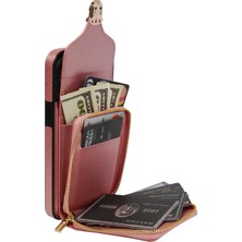 Xstep Case iPhone 15 Pro Kart Tutucu Zipper Cep Kılıfı Pu Derisi + Tpu Kickstand Telefon Kapağı Kayışla (Yurt Dışından)