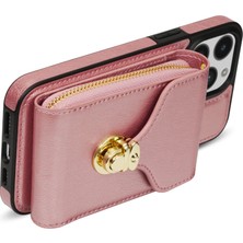 Xstep Case iPhone 15 Pro Kart Tutucu Zipper Cep Kılıfı Pu Derisi + Tpu Kickstand Telefon Kapağı Kayışla (Yurt Dışından)