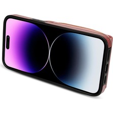 Xstep Case iPhone 15 Pro Kart Tutucu Zipper Cep Kılıfı Pu Derisi + Tpu Kickstand Telefon Kapağı Kayışla (Yurt Dışından)