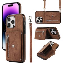 Xstep Case iPhone 15 Pro Rfıd Pu Deri + Tpu Telefon Kılıfı Fermuar Cep Kartı Yuvaları Koruyucu Kapak Kayış (Yurt Dışından)