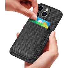 Xstep Case iPhone 15 Pro Max Mahkişik Kart Tutucu Karbon Fiber Deri+Pc+Tpu Kasası (Yurt Dışından)