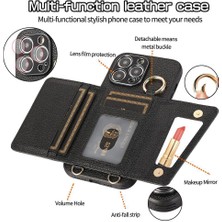 Xstep Case iPhone 15 Pro Kart Tutucu Pu+Pc+Tpu Kickstand Kılıf Kordonlu Darbeye Dayanıklı Telefon Kılıfı (Yurt Dışından)