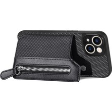 Xstep Case iPhone 15 Fermuar Cep Karbon Fiber Telefon Kasası, Kickstand Pu Deri Kaplı Pc+Tpu Kapağı (Yurt Dışından)