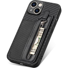 Xstep Case iPhone 15 Fermuar Cep Karbon Fiber Telefon Kasası, Kickstand Pu Deri Kaplı Pc+Tpu Kapağı (Yurt Dışından)