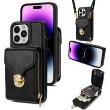 Xstep Case iPhone 15 Pro Kart Tutucu Zipper Cep Kılıfı Pu Derisi + Tpu Kickstand Telefon Kapağı Kayışla (Yurt Dışından)