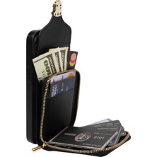 Xstep Case iPhone 15 Pro Kart Tutucu Zipper Cep Kılıfı Pu Derisi + Tpu Kickstand Telefon Kapağı Kayışla (Yurt Dışından)