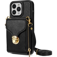Xstep Case iPhone 15 Pro Kart Tutucu Zipper Cep Kılıfı Pu Derisi + Tpu Kickstand Telefon Kapağı Kayışla (Yurt Dışından)