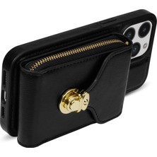 Xstep Case iPhone 15 Pro Kart Tutucu Zipper Cep Kılıfı Pu Derisi + Tpu Kickstand Telefon Kapağı Kayışla (Yurt Dışından)