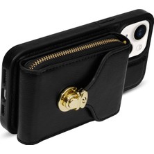 Xstep Case iPhone 15 Kart Yuvası Telefon Kasası Pu Deri Kaplı Tpu Fermuar Cep Kickstand Kapak Kayış (Yurt Dışından)