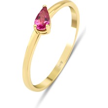 Kairos Jewelry 14 Ayar Altın Damla Kesim Doğal Pembe Turmalin Yüzük KRS186-14GR