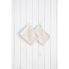 Ecocotton Havlu Banyo Kesesi %100 Pamuk Bukle 2'li Set Kapama Bordürlü Krem 15x20 Cm