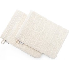 Ecocotton Havlu Banyo Kesesi %100 Pamuk Bukle 2'li Set Çizgili-Kapama Bordürlü Krem 15x20 Cm