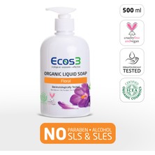 Ecos3 Sıvı Sabun, Organik & Vegan Sertifikalı, Ekolojik, Hipoalerjenik, Floral, 500ml