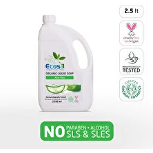 Ecos3 Sıvı Sabun, Organik & Vegan Sertifikalı, Ekolojik, Hipoalerjenik, Aloe Vera, 2500ml