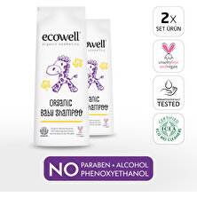 Ecowell Bebek Saç & Vücut Şampuanı, Organik & Vegan Sertifikalı, Parabensiz, Doğal Konak Önleyici 2x300ml