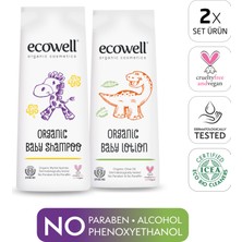 EcowellBebek Saç & Vücut Şampuanı + Nemlendirici Yüz & Vücut Losyonu, Organik & Vegan Sertifikalı 2 x 300ml