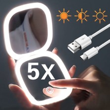 Friendship Tek Lamba G Mini Kompakt LED Makyaj Aynası Işık 5x Büyütmeli Küçük Cep Taşınabilir Seyahat Pembe Siyah Katlanabilir Kozmetik Makyaj Aynaları (Yurt Dışından)
