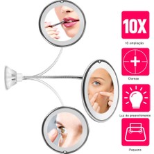 Friendship 360 Döndürme LED Vantuzlu Duş Tıraş Makyajı 10X Büyüteçli Ayna/vantuzlu Duş Makyaj Sissiz Esnek Ayna (Yurt Dışından)