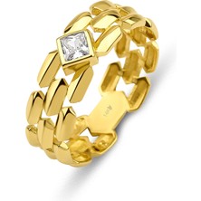Kairos Jewelry 14 Ayar Altın Taş Detaylı Tasarım Geniş Yüzük KRS178-14GRZ