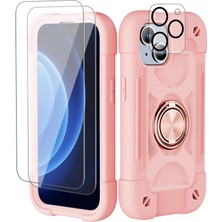 Jingyi iPhone 15 Plus Kılıf ile Uyumlu 6,7" - Halka Standlı, Ağır Hizmet Darbeye Dayanıklı Askeri Sınıf Sağlam Kapak, Cam Ekran Koruyucu ve Kamera Lens Koruyucu (Pembe) (Yurt Dışından)