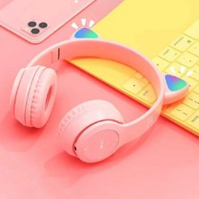 Jingyi Yeni Yanıp Sönen LED Sevimli Kedi Kulaklar Kulaklık Bluetooth Kablosuz Mikrofonlu Kulaklık Tf Fm Çocuk Kız Stereo Müzik Kulaklık Yavru Earphon (Yurt Dışından)