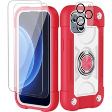 Jingyi iPhone 15 Plus Kılıfı ile Uyumlu 6,7" - Ağır Hizmet Darbeye Dayanıklı Askeri Sınıfta Sağlam Kapak, Halkalı Stand, Cam Ekran Koruyucu ve Kamera Lens Koruyucu (Sıcak Pembe) (Yurt Dışından)